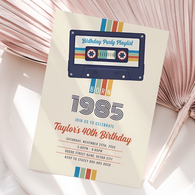 Invitación de cumpleaños 1985, 40 retro (Born in 1985 Vintage Birthday Invitation)