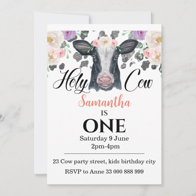 Invitación de cumpleaños 1.ª vaca sagrada (Anverso)