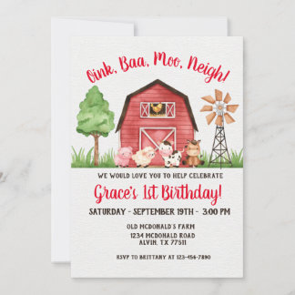 Invitación de cumpleaños 1.ᵉʳ Barnyard