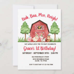 Invitación de cumpleaños 1.ᵉʳ Barnyard