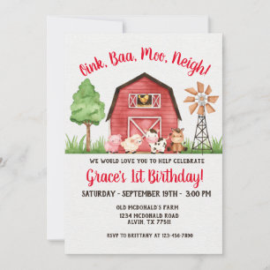 Invitación de cumpleaños 1.ᵉʳ Barnyard