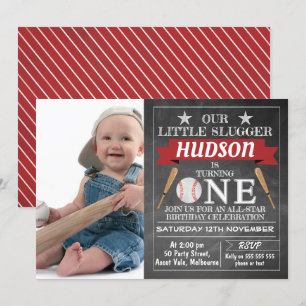 Invitación de cumpleaños 1 a Chalkboard Baseball