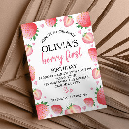 Invitación de cumpleaños 1 a fresa