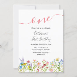 Invitación de cumpleaños 1 a un pequeño flor silve