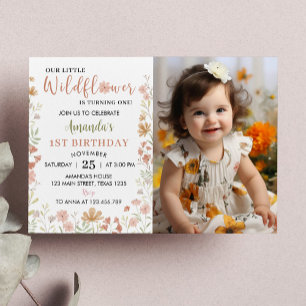 Invitación de cumpleaños 1 a un pequeño flor silve