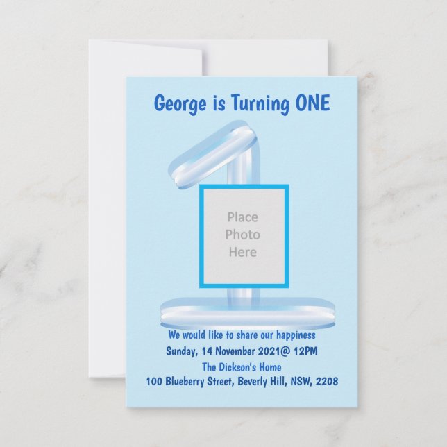 Invitación de cumpleaños 1 azul (Anverso)