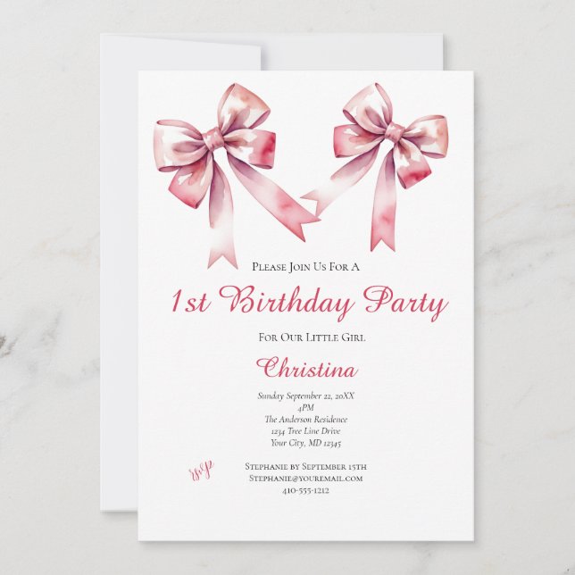 Invitación de cumpleaños 1 Coquette femenina con l (Anverso)