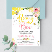 Invitación de cumpleaños 1 de Honey Bee Dulce Uno