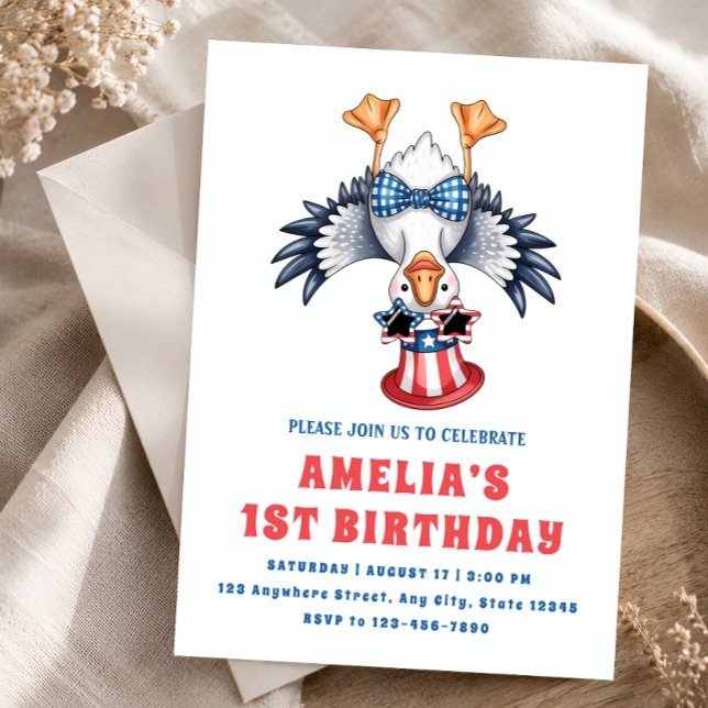 Invitación de cumpleaños 1 de niña con ganso patri (Subido por el creador)
