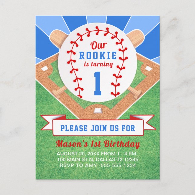 Invitación de cumpleaños 1 de Rookie Baseball (Anverso)
