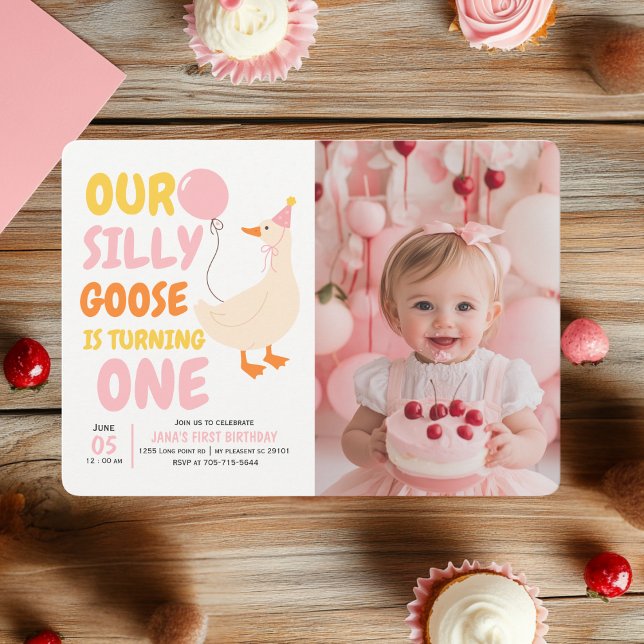 Invitación de cumpleaños 1 de Silly Goose con foto (Subido por el creador)