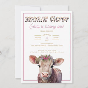 Invitación de cumpleaños 1 de vaca sagrada con art