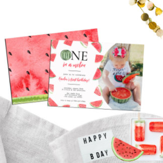 Invitación de cumpleaños 1 en foto de One In a Mel