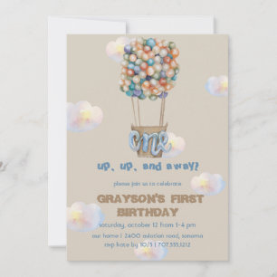 Invitación de cumpleaños 1 niño con globo aerostát