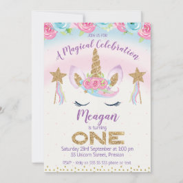 Invitación de cumpleaños 1 Purpurina de Unicornio 