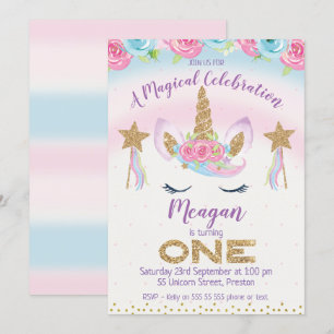 Invitación de cumpleaños 1 Purpurina de Unicornio 
