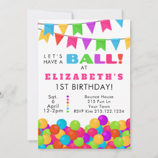 Invitación de cumpleaños 1er al Bouncy Ball Pit Co