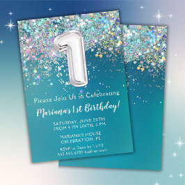 Invitación de cumpleaños 1er cumpleaños con brillo