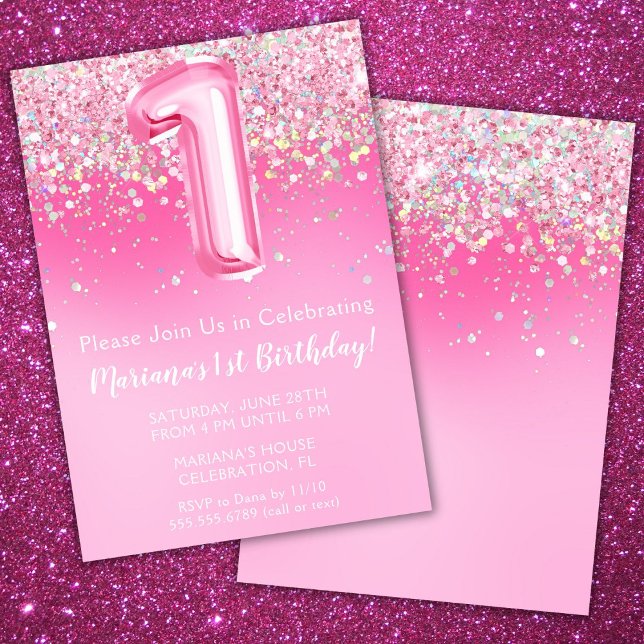 Invitación de cumpleaños 1er cumpleaños rosa niña  (Subido por el creador)