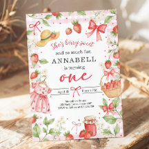 Invitación de cumpleaños 1er fresa Dulce primera b