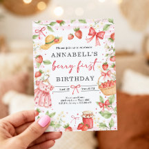 Invitación de cumpleaños 1er fresa dulce primera b