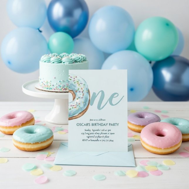 Invitación de Cumpleaños 1er Pastel Azul Dulce  (Subido por el creador)