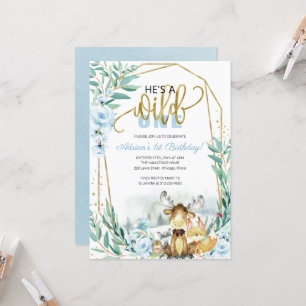 Invitación de Cumpleaños 1er Salvaje Greenery Wood