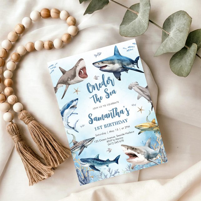 Invitación de cumpleaños 1er Tiburón Debajo del Ma (Subido por el creador)