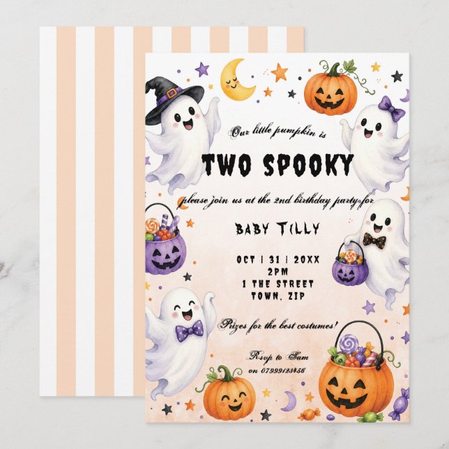 invitación de cumpleaños 2º con temática de Hallow (Anverso / Reverso)