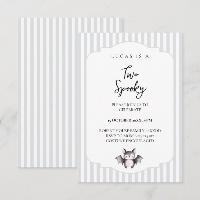 Invitación de cumpleaños 2º Cute Bat Two Spooky (Anverso / Reverso)