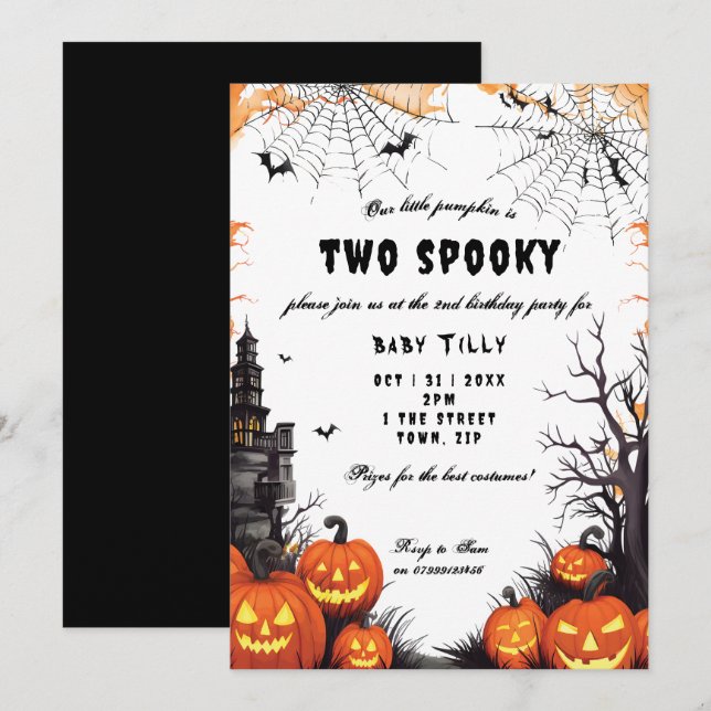 invitación de cumpleaños 2º fiesta de Halloween co (Anverso / Reverso)