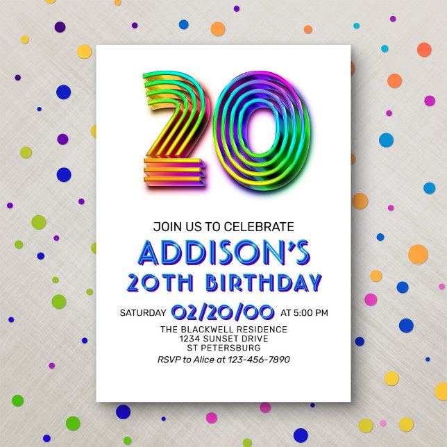 Invitación de cumpleaños 20 a la diversión moderna (Subido por el creador)