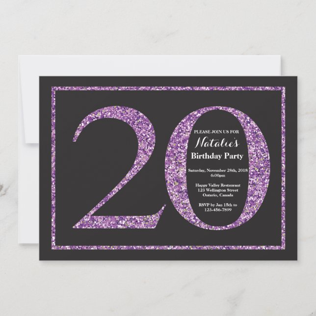 Invitación de cumpleaños 20 años con pizarra de pu (Anverso)