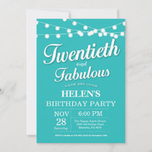 Invitación de cumpleaños 20 Aqua Turquesa Fabuloso