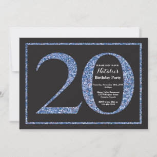 Invitación de cumpleaños 20 azul con tiza brillant