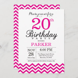 Invitación de cumpleaños 20 Chevron rosado calient