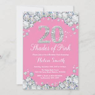Invitación de cumpleaños 20 Diamante rosa y plata