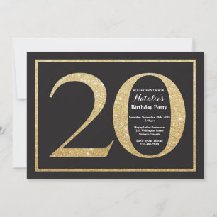 Invitación de cumpleaños 20 dorado con tiza