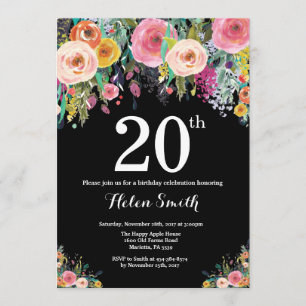 Invitación de cumpleaños 20 floral