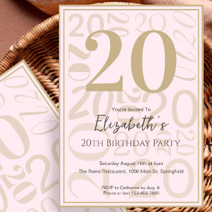 Invitación de cumpleaños 20 moderno rosa oro para 