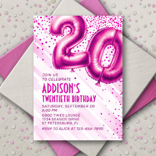 Invitación de cumpleaños 20 mujeres rosadas
