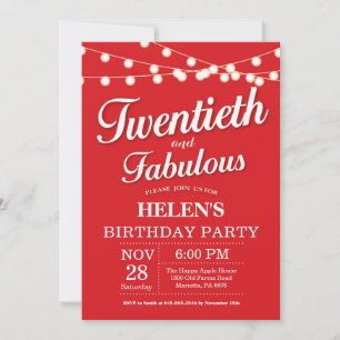 Invitación de cumpleaños 20 rojo fabuloso