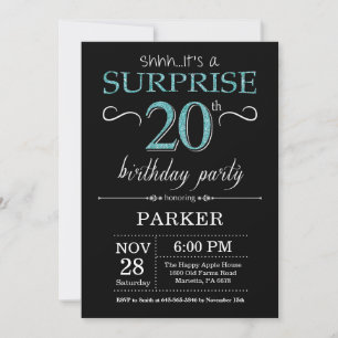 Invitación de cumpleaños 20 sorpresa negro y azul
