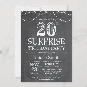 Invitación de cumpleaños 20 sorpresa pizarra