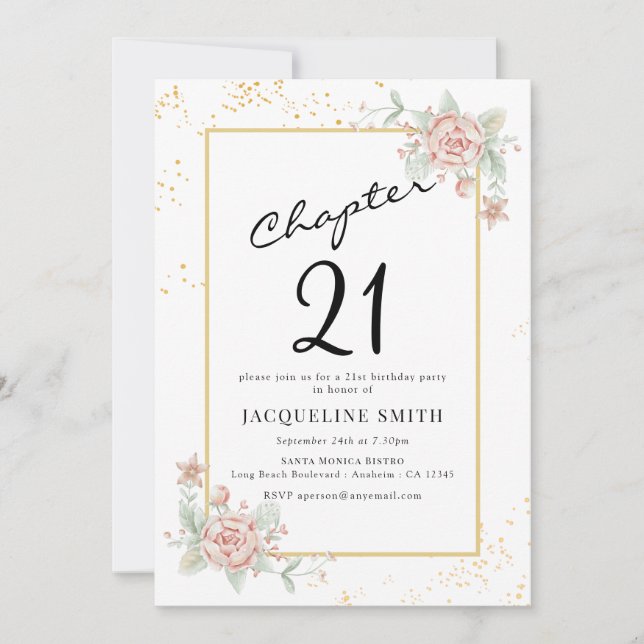 Invitación de cumpleaños 21ª floral (Anverso)