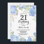 Invitación de cumpleaños 21ª Floral azul botánica<br><div class="desc">Invitación de cumpleaños 21ª Floral Azul Botánica. Invitación de cumpleaños para mujeres a los pueblos rosados florales. Flor floral acuarela. Elegante rosa rosa y flores de peón. Cumpleaños de adultos. Fondo blanco. Blanco y negro. 13.º 15.º 16.º 18.º 20.21.30.40.º 50.60.70.80.90.100, Cualquier Edad. Para una mayor personalización, haga clic en el...</div>