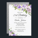 Invitación de cumpleaños 21ª floral de espuma de p<br><div class="desc">Más invitaciones florales de cumpleaños en la Pequeña Tienda Bayleigh!</div>
