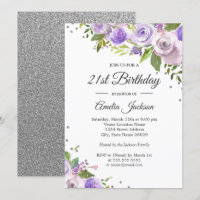 Invitación de cumpleaños 21ª floral de espuma de p