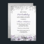 Invitación de cumpleaños 21ª floral morada Purpuri<br><div class="desc">Purpurina de plata Morple Floral 21st Birthday Invite Ver colección coincidente en Nicho y Nest Store Diseño cortesía de: https://www.etsy.com/shop/SmallHouseBigPony</div>