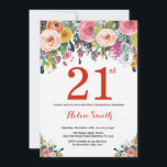Invitación de cumpleaños 21ª floral rojo<br><div class="desc">Invitación floral 21º cumpleaños para mujeres. Flor floral acuarela. Rojo,  Rosa,  Amarillo,  Naranja,  Flor Púrpura. Cumpleaños de adultos. 30.º 40.º 50.60.º 70.º 80.90.100.º 13.º 15.º 16.º 20.º 21. Para una mayor personalización,  haga clic en el botón "Personalizar" y utilice nuestra herramienta de diseño para modificar esta plantilla.</div>